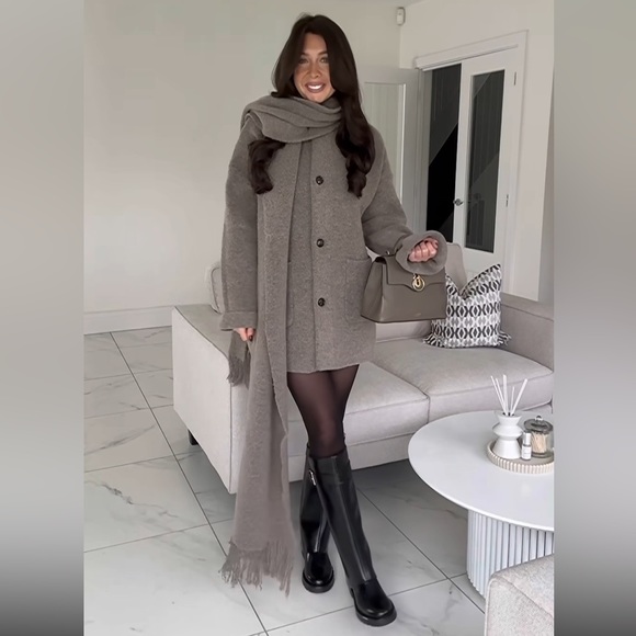 NWT Zara Short Knit Coat With Scarf - Picture 11 of 16